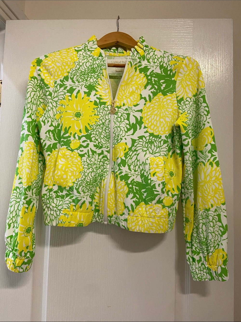 Lilly Pulitzer Green and Yellow Floral Zip-Front Bomber Jacket
